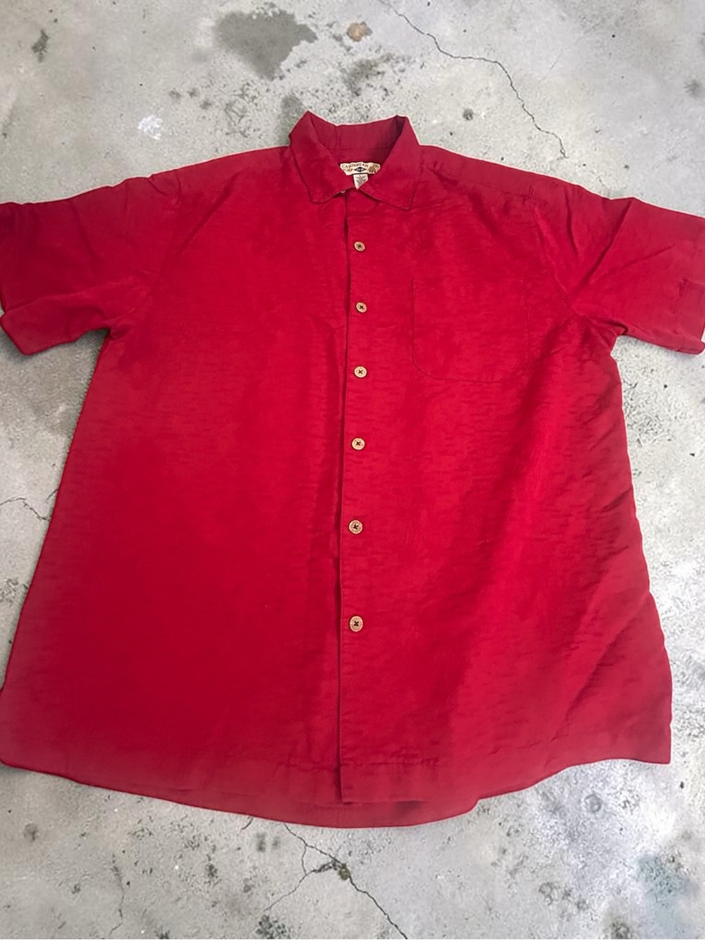 Caribbean Joe ‘Let Go’ Red Palm Embossed Short-Sleeve Red Button-down - Lg